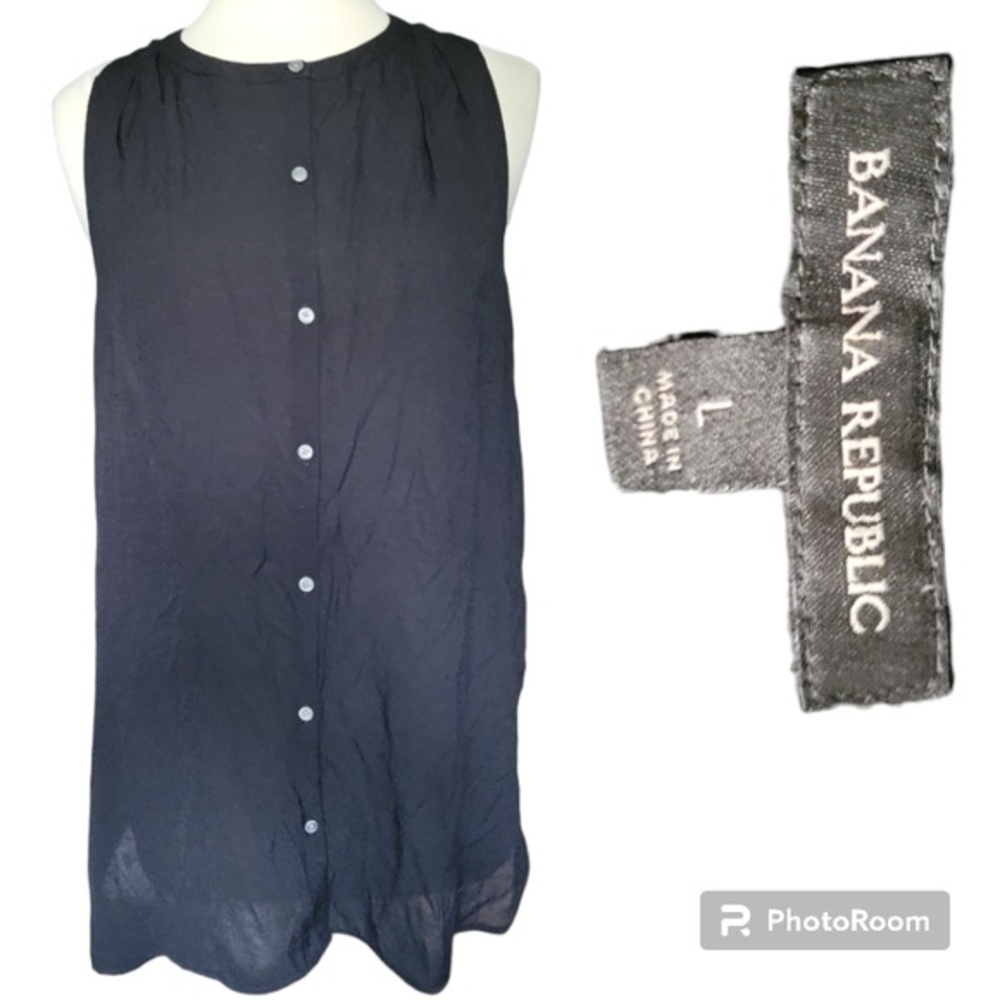 BANANA REPUBLIC Black Sleeveless Button Down Blouse - L